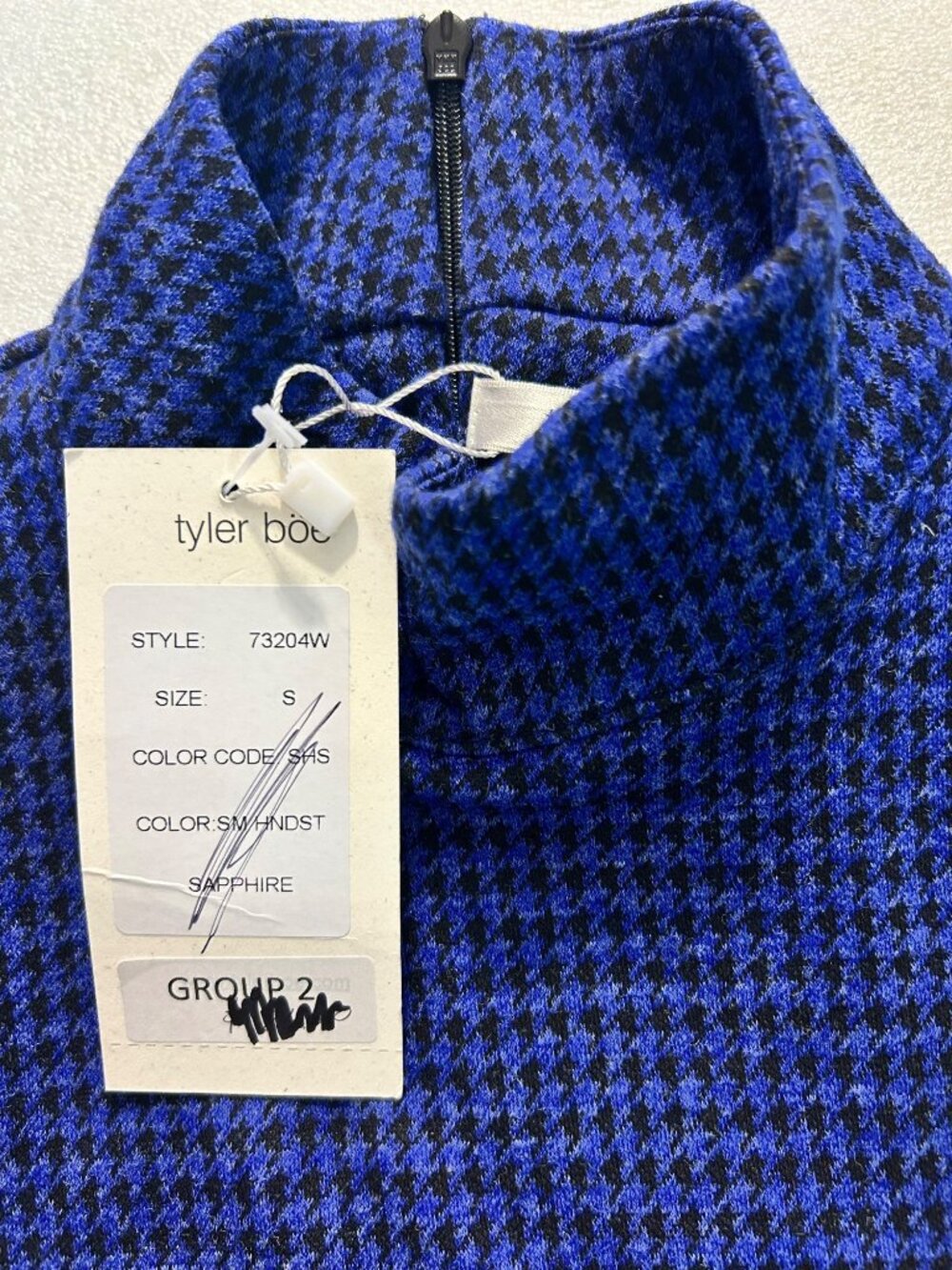 Tyler Boe Blue Houndstooth Mock Neck Long Sleeve Dress Small NWT - Picture 5 of 5